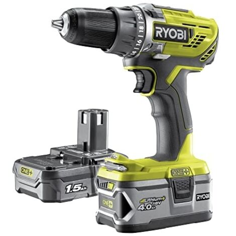 RYOBI Perceuse visseuse One+ 18V - 1 batterie 4.0 Ah - 1 batterie 1.5 Ah - 1 chargeur - 1 coffret accessoires- R18DD3-2415BSA31