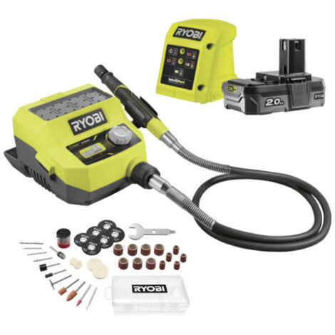 RYOBI Mini-outil multifonction - RRTS18-120GA35 - 18V One+ - 1 batterie 2.0Ah - 1 chargeur - 4 000-35 000 tr/min - 35 accessoires (1/6)