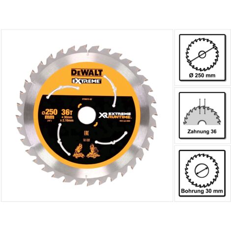Lame scie circulaire 250x30 mm 36 Dents XR Extrême runtime DEWALT - DT99572