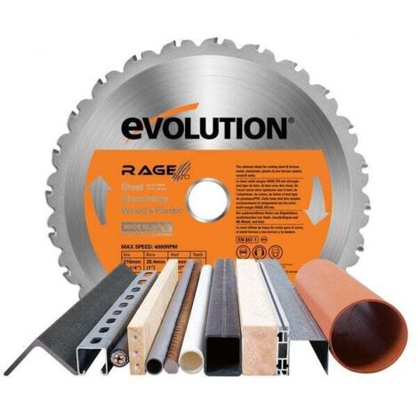 Evolution – Lame carbure 210 mm pour scie à onglet – Coupe acier, aluminium, bois avec clous – 24 dents – Technologie RAGE