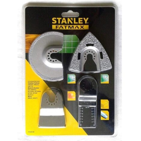 Stanley – Lame d'outil multifonction pour ponceuses oscillantes – Disque carbure segmenté 92mm – Râpe delta 73x75mm – Grattoir HCS 52x26mm – Lame BiMetal 32x40mm