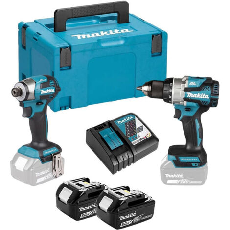 Makita – Pack d'outils électroportatifs 18V – Perceuse-visseuse DDF489 et visseuse à chocs DTD173 – 2 batteries 5.0Ah et chargeur – Coffret Makpac (1/4)