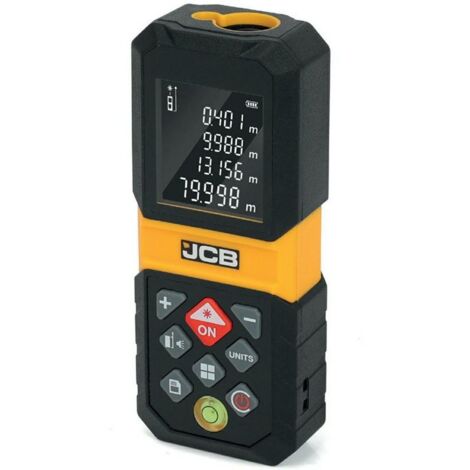 Télémètre laser Digital LCD JCB 80m, Mesure précise jusqu'à 80m, Précision of +/- 3mm, Calcul of de la surface et du volume, Écran LCD, Chargeur USB-C, Idéal pour la construction et le bricolage. (1/3)