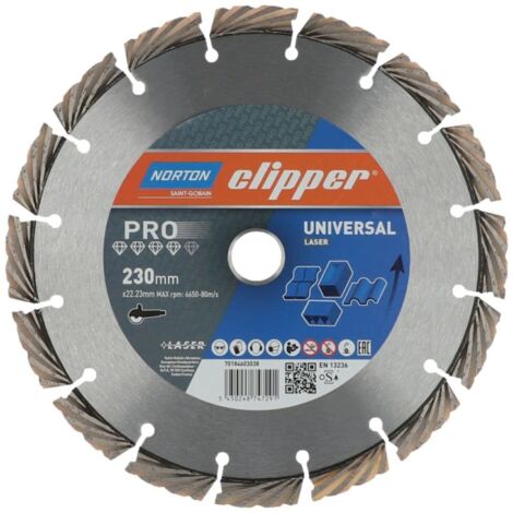 Norton – Disque diamant 230 mm – 70184603038 – Alésage 22,23 mm – Coupe précise pour béton armé – Soudé laser (1/2)
