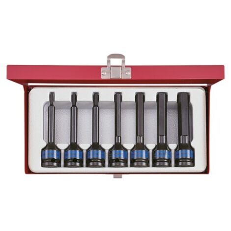Coffret de douilles 1/2' choc longue Allen – 6 douilles 6 pans H4 à H14 – Coffret métallique pour usage professionnel – King Tony (1/3)