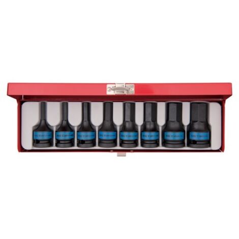 Coffret de douilles tournevis 1/2 à chocs 6 pans – 8 pièces – Dimensions H5 à H19 – Pour travaux professionnels et bricolage avancé – King Tony (1/5)
