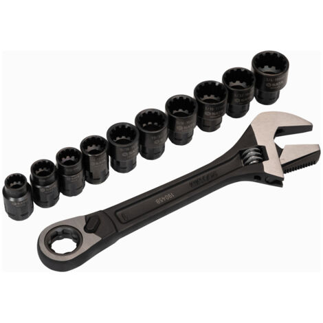 X6 Spline Durchgangs-Steckschlüssel Satz mit Rollgabelschlüssel, 11-tlg. (1/3)