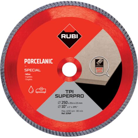 Rubi – Disque diamant pour meuleuse 250 mm – Turbo spécial onglet – Épaisseur 2,5 mm – Découpe nette pour grès cérame (1/4)