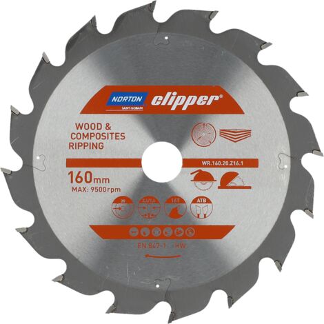 Norton piła tarczowa 160mm x 20mm x 16z drewno i kompozyty atb (2,6 / 1,6) (1/2)