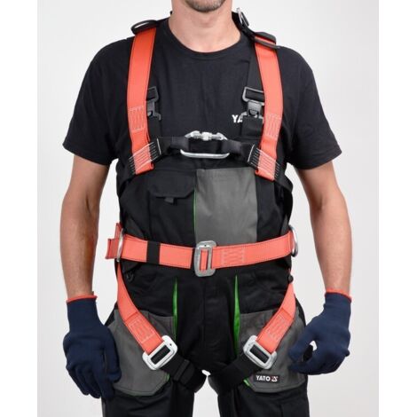 Yato – Harnais de sécurité polyester noir et rouge – Taille universelle – Conforme norme EN 361:2002 – 2 points d'ancrage pour protection contre chutes (1/5)
