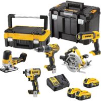 Dewalt – Pack de 5 outils électroportatifs 18V 5Ah – DCK500P3T – Perceuse DCD796, visseuse DCF887, scie DCS570 – Chargeur rapide, TSTAK-Box