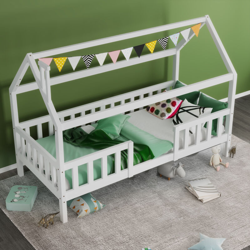 Lit enfant cabane 90x190 cm en pin blanc - JOZUA