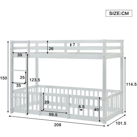 Lit Superposé Enfant 90 X 200 Cm En Bois Avec Escalier. Clôtures Et ...