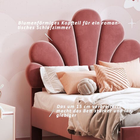 Lit fille 90x200 cm avec sommier à lattes - lit 1 place avec tête de lit  réglable en hauteur - tissu en velours - rose - Cdiscount Maison