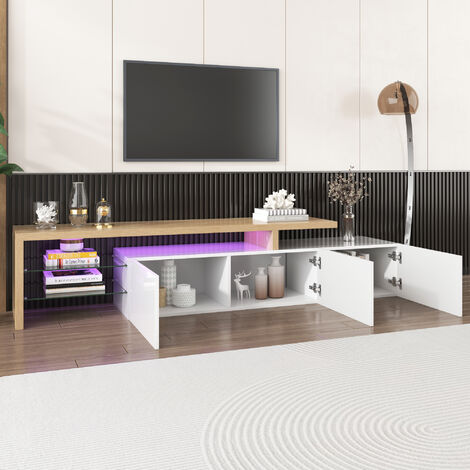 Meuble TV élégant, meuble bas, éclairage LED, pour salon, surface en verre  élégante 200*30*60.7cm