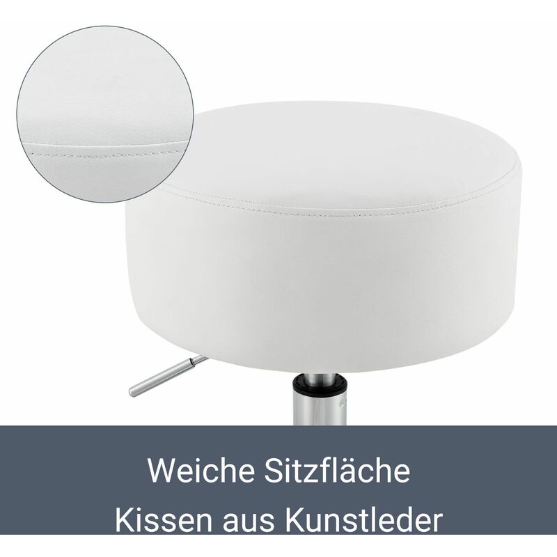 Sitzhocker rund ∅ 33 cm & höhenverstellbar 52 65 cm ergonomischer Polsterhocker mit Kunstleder-Bezug in Weiß Juskys Schminktisch Hocker Tonia 