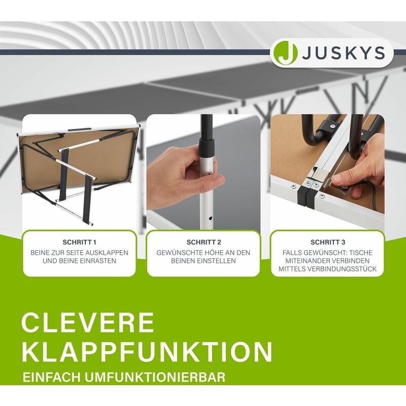 Juskys Multifunktionstisch 3 teilig - klappbar, höhenverstellbar - Alu  Klapptisch 100x60 cm - Flohmarkt, Tapeziertisch, Campingtisch - Tisch  Schwarz