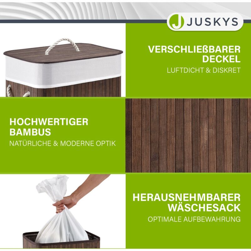 Juskys Wschekorb Curly mit Deckel  Wschesammler Bambus  Stoff  Wschesack herausnehmbar & waschbar  Wschetonne mit Griffen  72 Liter   braun