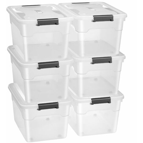 6 x Aufbewahrungsbox, faltbare Ordnungsbox mit Deckel, 25 Liter je  Stoffbox, HBT 20,5 x 34,5 x 42 cm, Faltbox, grau