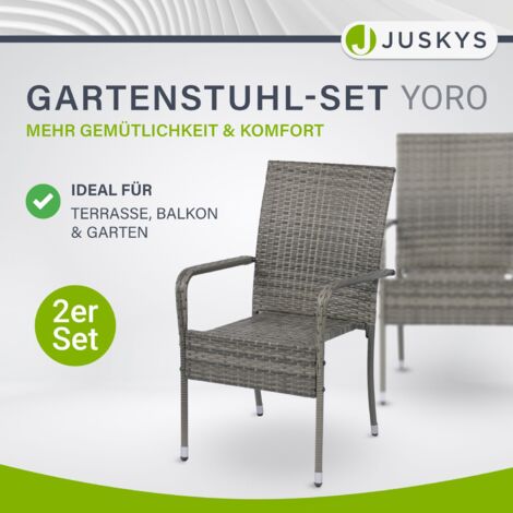 Juskys Polyrattan Gartenstühle Yoro 2er Set mit Armlehnen