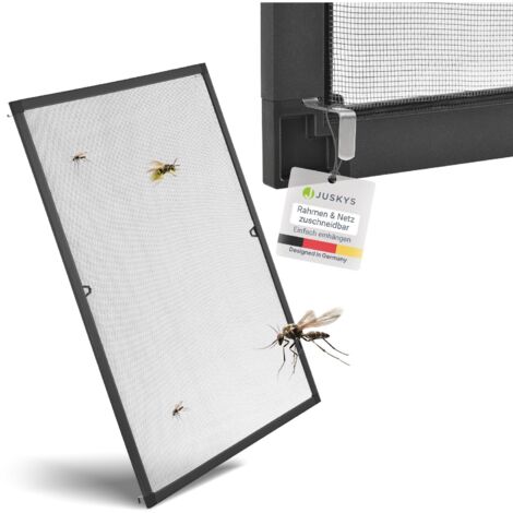 Juskys Fliegengitter mit Alu-Rahmen – Insektenschutz für Fenster zum Einhängen – Insektenschutzgitter UV-beständig 120 x 140 cm grau