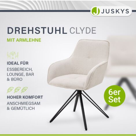 Juskys Drehstuhl Clyde 6er Set mit Armlehne Stoff Bezug