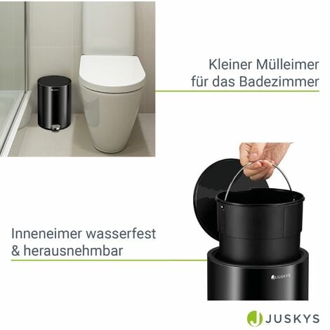 Juskys Kosmetikeimer 3 Liter - Bad Treteimer Stahl - klein, geruchsdicht,  rostfrei - Softclose Mülleimer mit Deckel - Abfalleimer Eimer