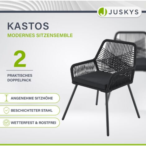 Juskys Rope Gartenstühle Kastos 2er Set Outdoor Stuhl mit Armlehne