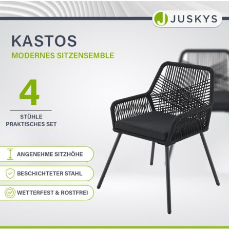 Juskys Rope Gartenstühle Kastos 4er Set Outdoor Stuhl mit Armlehne