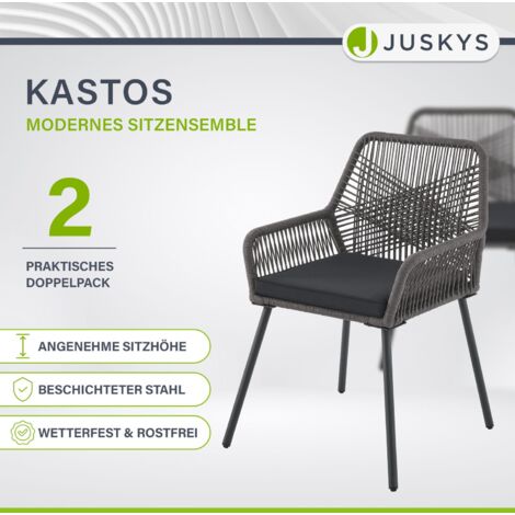 Juskys Rope Gartenstühle Kastos 2er Set Outdoor Stuhl mit Armlehne
