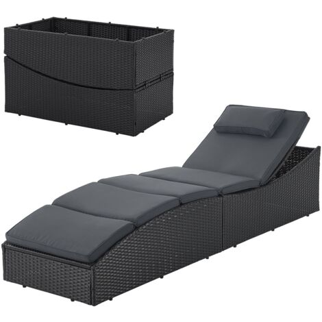 Juskys Sonnenliege Lamia klappbar - Polyrattan Gartenliege mit Auflage, Kopfteil verstellbar, 160 kg belastbar - Garten Balkon Outdoor Liege Schwarz (1/5)