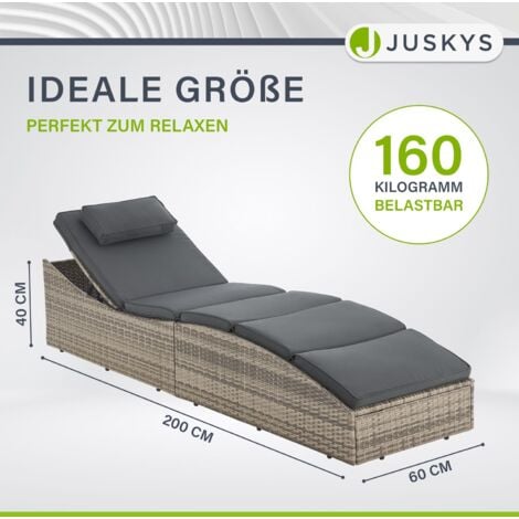 Juskys Sonnenliege Lamia klappbar Polyrattan Gartenliege mit Auflage