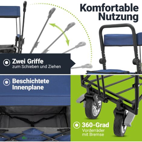 Juskys Bollerwagen mit Dach & Tasche - Wagen bis 120 kg belastbar