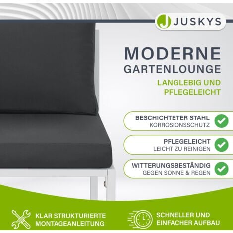 Juskys Gartenmöbel Sofa Set 5-teilig Bari mit Tisch & Polster - Metall Gartenlounge - Balkonmöbel klein - Outdoor Möbel Balkon Garten - Lounge Grau