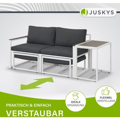 Juskys Gartenmöbel Sofa Set 5-teilig Bari mit Tisch & Polster - Metall Gartenlounge - Balkonmöbel klein - Outdoor Möbel Balkon Garten - Lounge Grau
