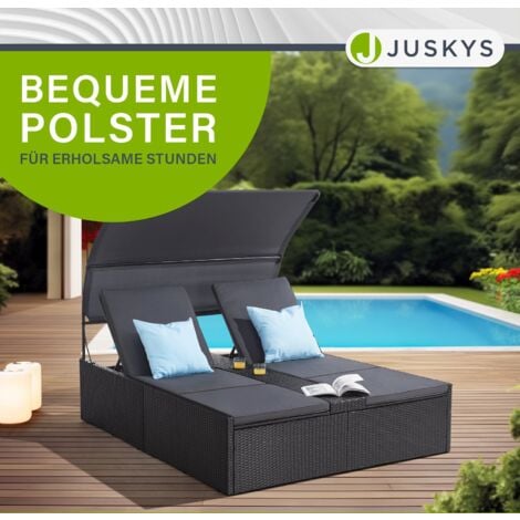Juskys Polyrattan Doppelliege Syros Garten Sonnenliege für 2 Personen