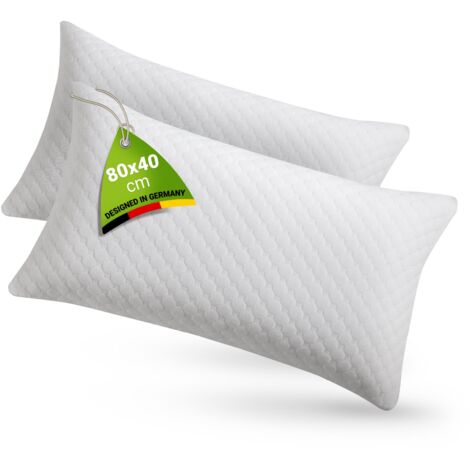 Juskys Kissen 40x80 cm für Bett - 2er Set Kopfkissen mit Memory-Foam Füllung - Kissenfüllung atmungsaktiv - Bezug waschbar - Bettkissen Weiß (1/5)