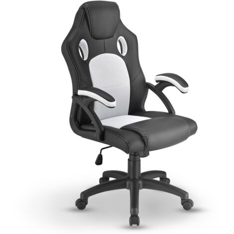 Juskys Racing Schreibtischstuhl Montreal - ergonomisch, höhenverstellbar & gepolstert, bis 120 kg - Bürostuhl Drehstuhl PC Gaming Stuhl - weiß