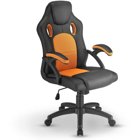 Juskys Racing Schreibtischstuhl Montreal - ergonomisch, höhenverstellbar & gepolstert, bis 120 kg - Bürostuhl Drehstuhl PC Gaming Stuhl - orange