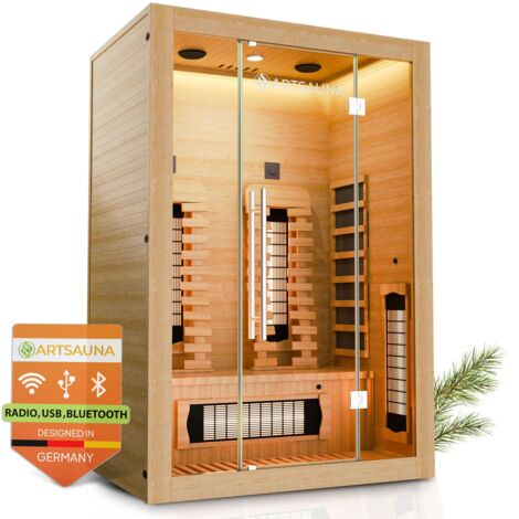 Artsauna Infrarotkabine Kiruna130 Premium mit Vollspektrum- & Flächenstrahler, 2 Person, LED Farblicht & Glastür, Infrarotsauna Sauna