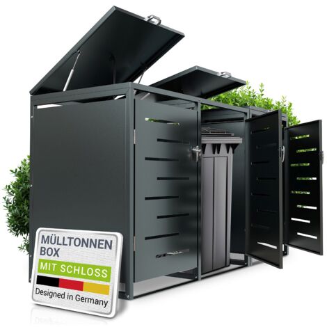 Juskys Mülltonnenbox Arel - Metall Gartenbox für 120l Mülltonnen - Aufbewahrungsbox abschließbar - Unterstand mit Dach & Gasdruckfeder - Anthrazit 3er