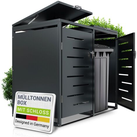 Juskys Mülltonnenbox Arel - Metall Gartenbox für 120l Mülltonnen - Aufbewahrungsbox abschließbar - Unterstand mit Dach & Gasdruckfeder - Anthrazit 2er