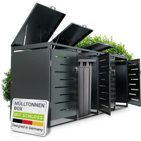 Juskys Mülltonnenbox Arel - Metall Gartenbox für 120l Mülltonnen - Aufbewahrungsbox abschließbar - Unterstand mit Dach & Gasdruckfeder - Anthrazit 4er