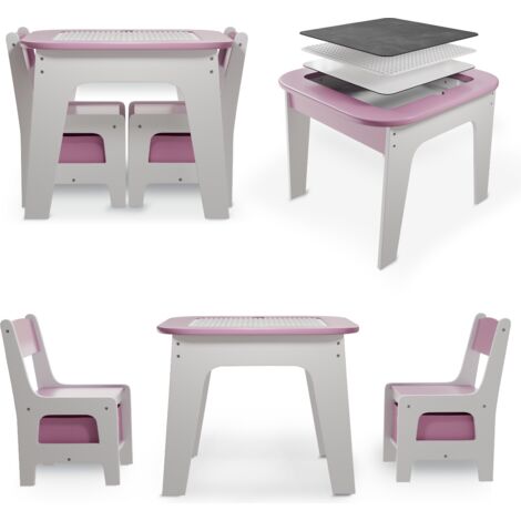 Juskys Kindersitzgruppe Milou - Set mit 2 Stühlen & 1 Tisch - Kindertisch Holz - Spieltisch mit Stauraum - Sitzgruppe für Kinder, Maltisch - Rosa