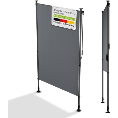 Juskys Senkrechtmarkise Barbados - Sonnen- & Sichtschutz, ausziehbar, Klemmmarkise ohne Bohren, wetterfest, wasserabweisend - 120x310 cm, Grau
