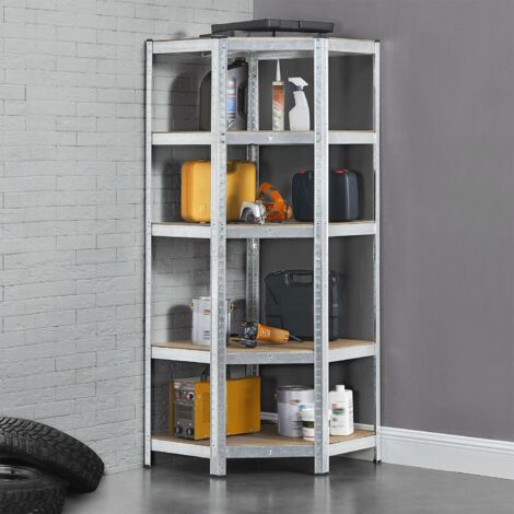 Juskys Eckregal Lageregal Corner Basic 180 x 70 x 40-70 cm - 875 kg - 5 Böden - Metall verzinkt - Schwerlastregal Steckregal Kellerregal