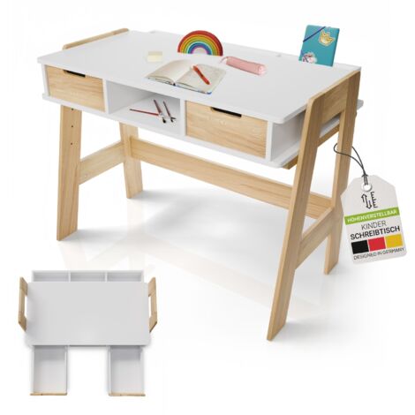 Juskys Kinder Schreibtisch Fietje - höhenverstellbar, 2 Schubladen, robustes Material, kratzfest, viel Stauraum - Kinderschreibtisch aus Holz