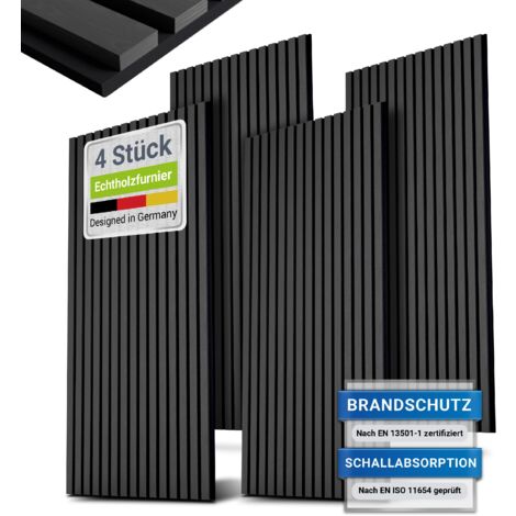 Juskys Wandpaneele Akustik - Verbesserte Akustik, Design mit Holzfurnier & Schallabsorbierend, Reduziert Hall - 120x60 cm - 4er Set 2,88 qm, Eiche Dunkelgrau