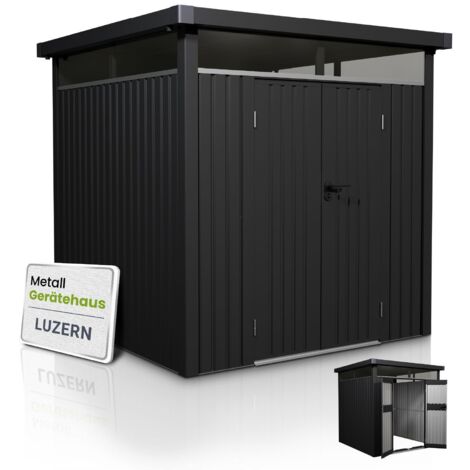 Juskys Gerätehaus Luzern - Metall Geräteschuppen mit Türen & Fenstern - wetterfest & abschließbar - Fahrradgarage, Gartenhaus - 5,2 m², Anthrazit