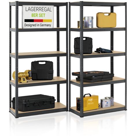 Juskys Lagerregal Basic 8er Set 180x90x40 cm – 8 Schwerlastregale mit 40 Böden – max. 7000 kg - Metall verzinkt - Regale Kellerregal Metallregal - Grau